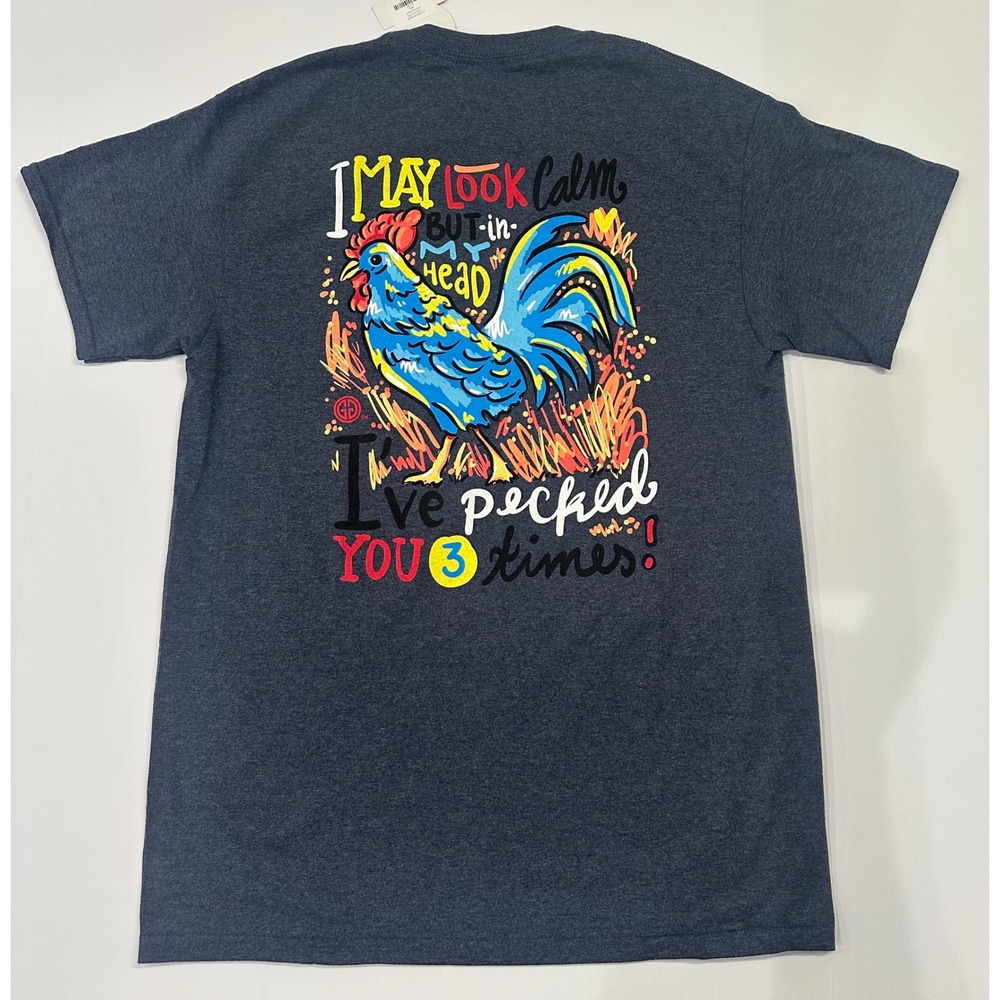 Girlie Girl Originals Rooster Graphic T-Shirt Gray Medium Funny Sarcastic Tee